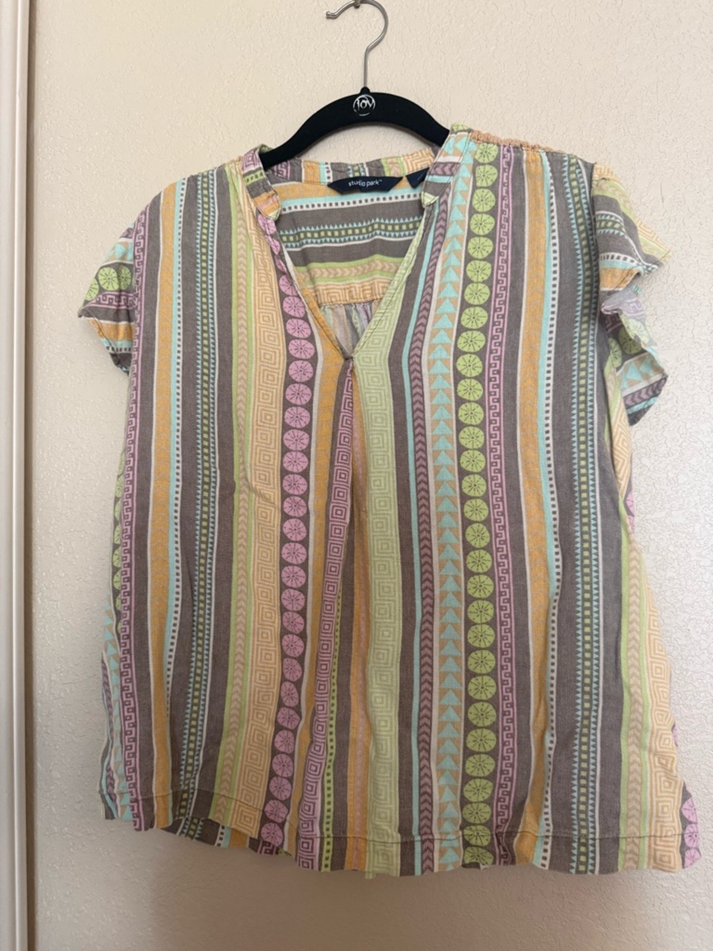 4 for $20 Studio Pastel Striped V-Neck Short Sleeve Blouse
